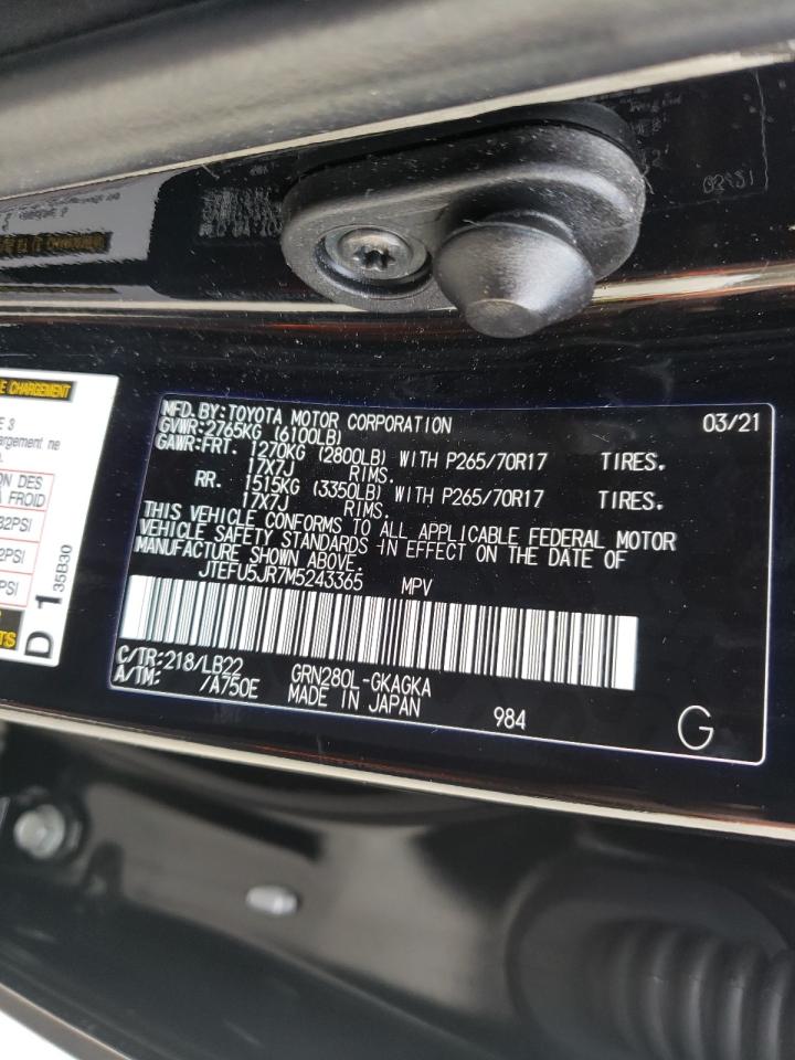 Photo 10 from auction – 2021 TOYOTA 4RUNNER SR with VIN JTEFU5JR7M5243365