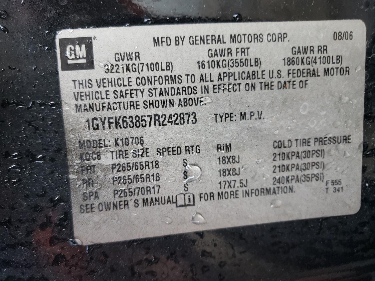 Photo 10 from auction – 2007 CADILLAC ESCALADE L with VIN 1GYFK63857R242873