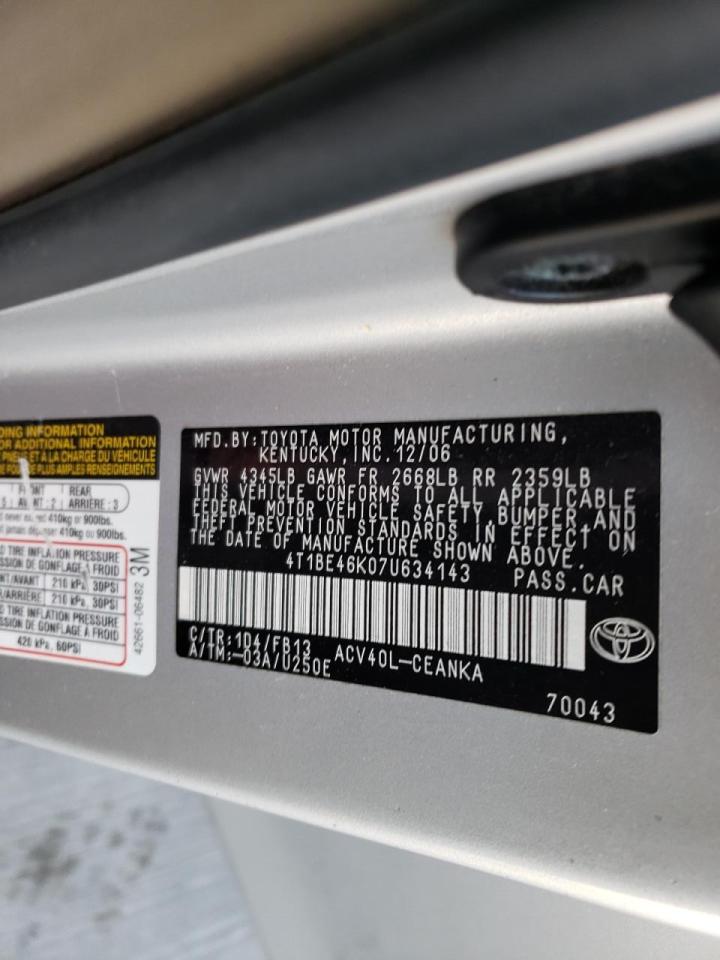 Photo 10 from auction – 2007 TOYOTA CAMRY CE with VIN 4T1BE46K07U634143