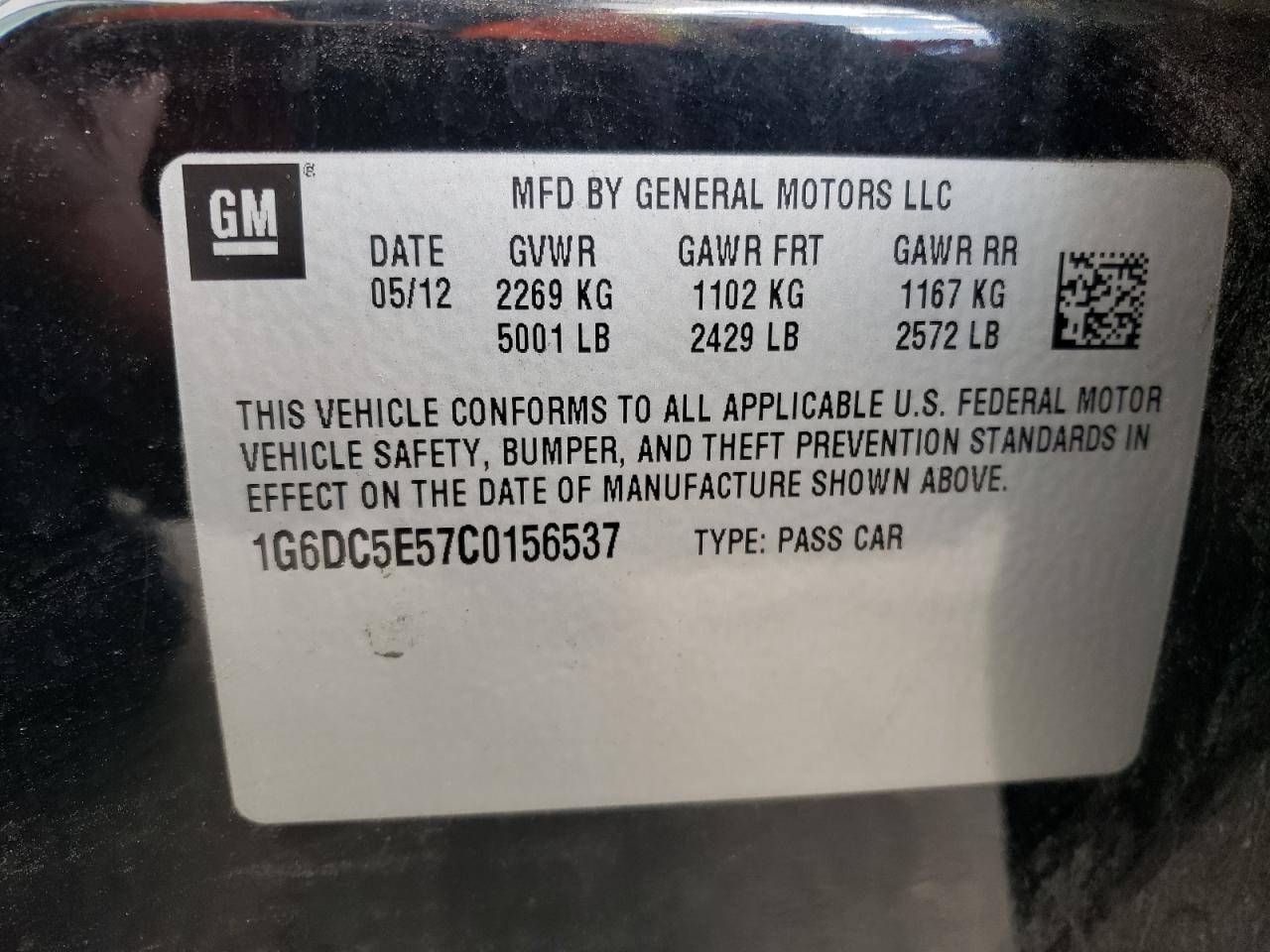 Photo 10 from auction – 2012 CADILLAC CTS with VIN 1G6DC5E57C0156537