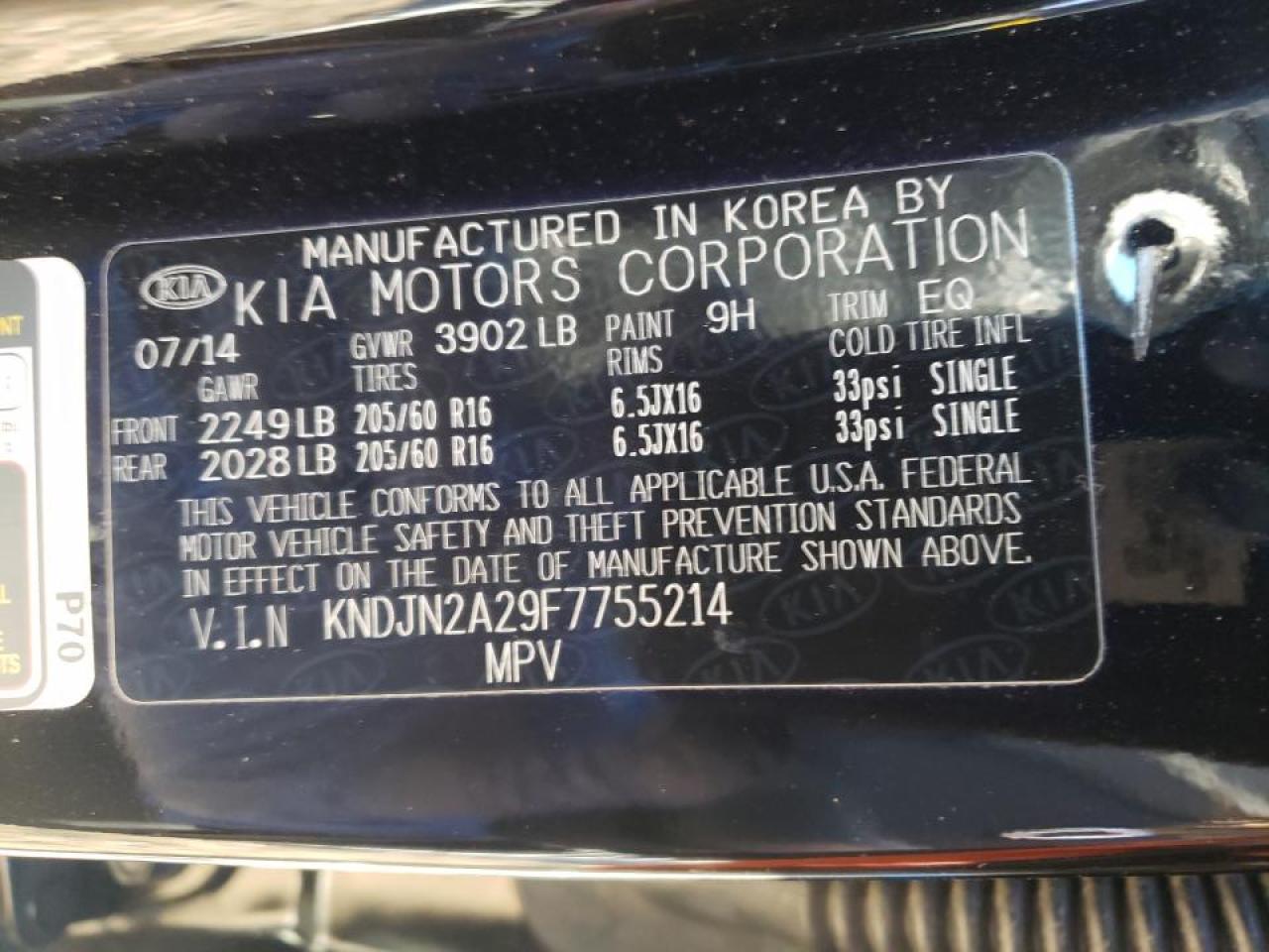 Photo 10 from auction – 2015 KIA SOUL with VIN KNDJN2A29F7755214