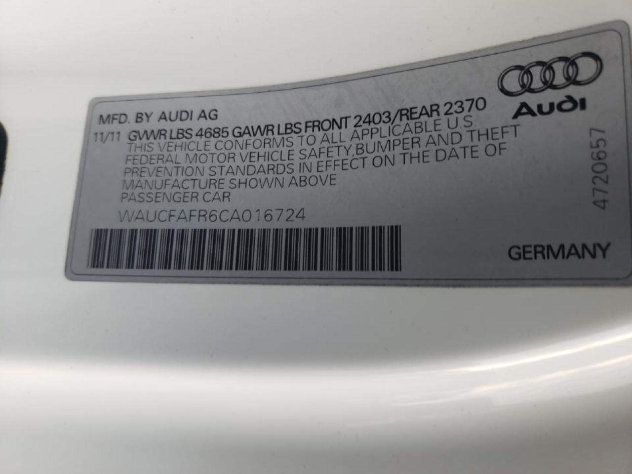 Photo 10 from auction – 2012 AUDI A5 PREMIUM with VIN WAUCFAFR6CA016724