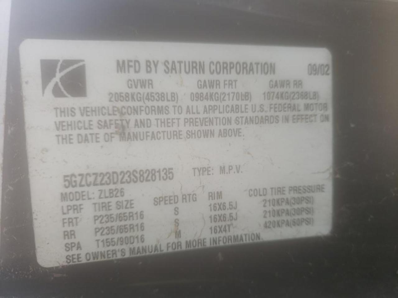 Photo 10 from auction – 2003 SATURN VUE with VIN 5GZCZ23D23S828135