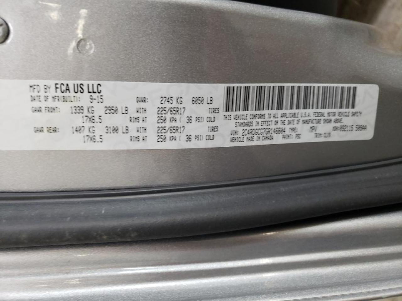 Photo 10 from auction – 2016 DODGE GRAND CARA with VIN 2C4RDGCG7GR146604