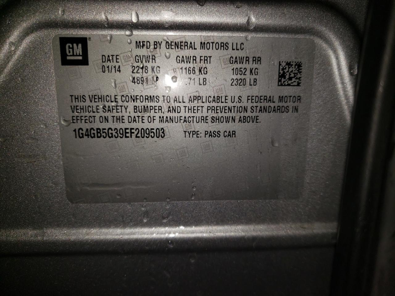 Photo 10 from auction – 2014 BUICK LACROSSE with VIN 1G4GB5G39EF209503