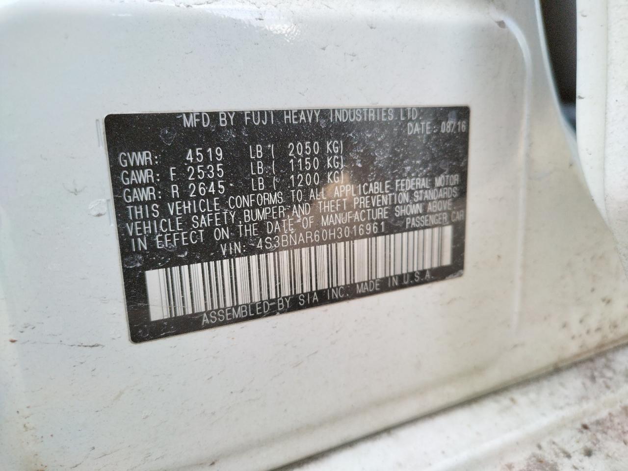 Photo 10 from auction – 2017 SUBARU LEGACY SPO with VIN 4S3BNAR60H3016961