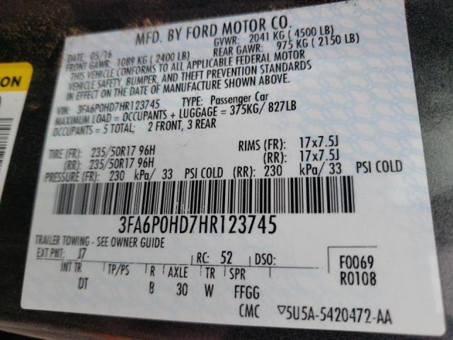 Photo 10 from auction – 2017 FORD FUSION SE with VIN 3FA6P0HD7HR123745