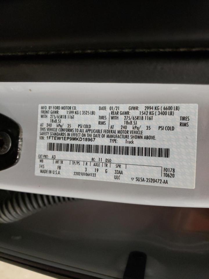 Photo 10 from auction – 2021 FORD F150 SUPER with VIN 1FTEW1EP9MKD18967