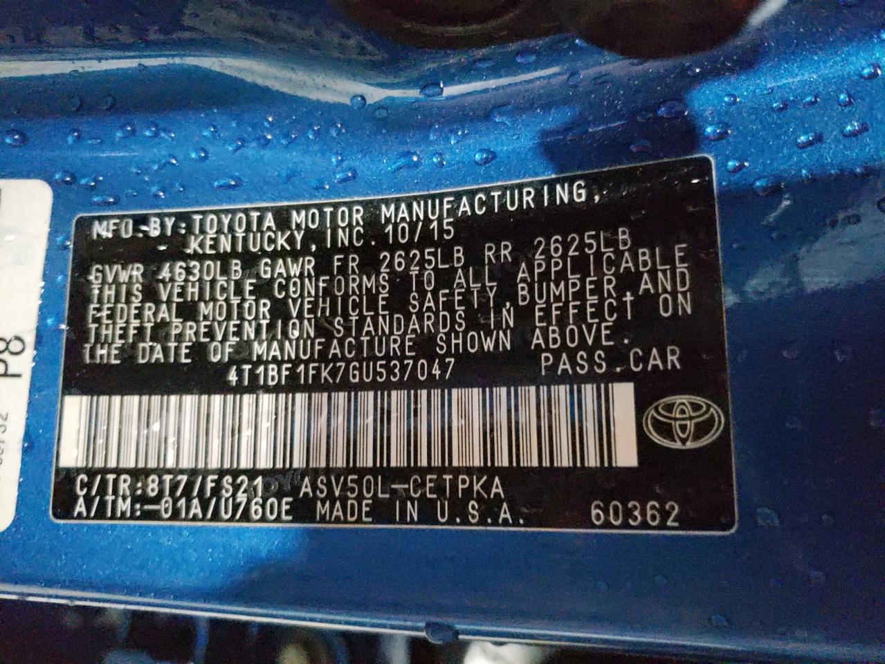 Photo 10 from auction – 2016 TOYOTA CAMRY LE with VIN 4T1BF1FK7GU537047