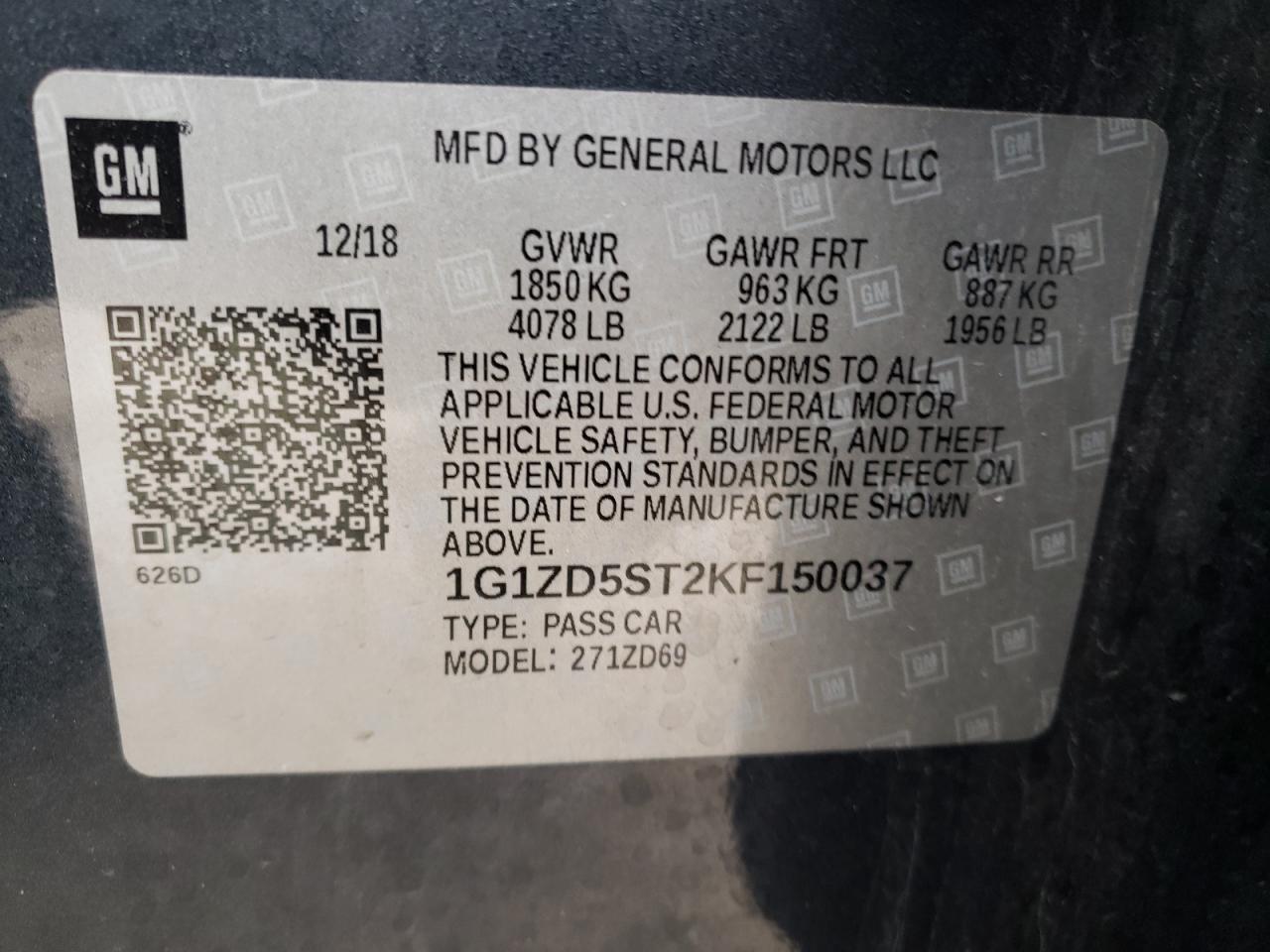 Photo 10 from auction – 2019 CHEVROLET MALIBU LT with VIN 1G1ZD5ST2KF150037