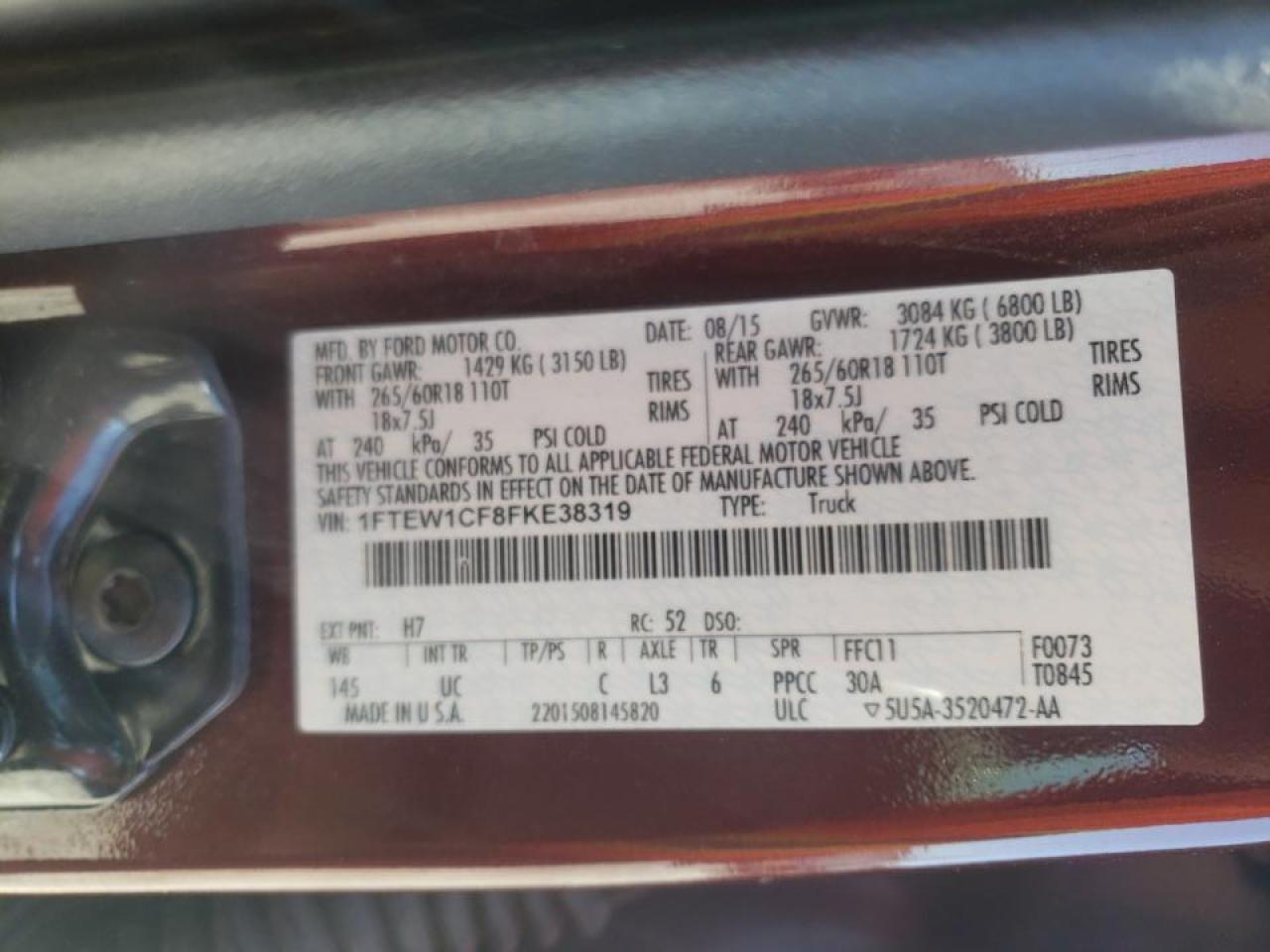 Photo 10 from auction – 2015 FORD F150 SUPER with VIN 1FTEW1CF8FKE38319