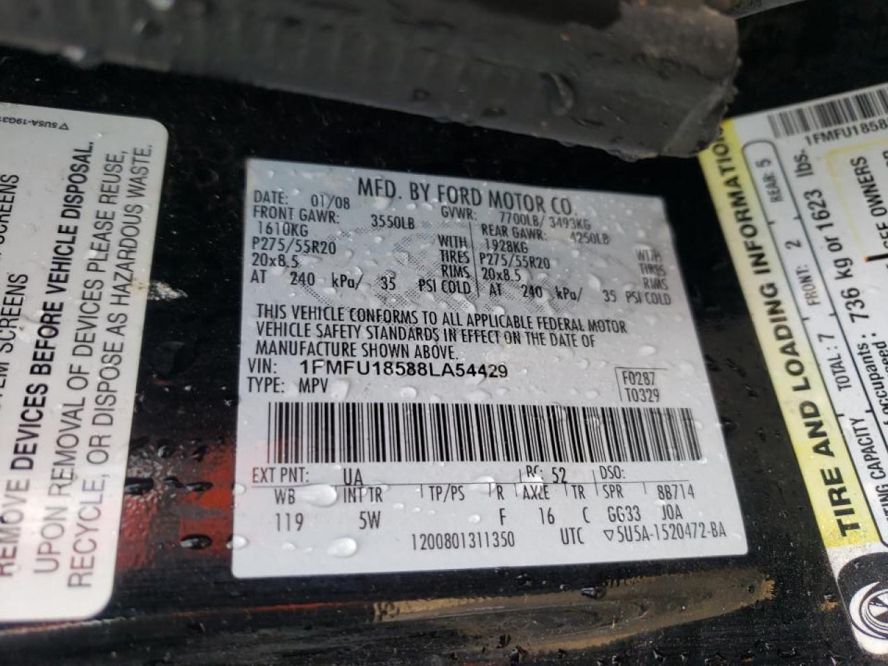 Photo 10 from auction – 2008 FORD EXPEDITION with VIN 1FMFU18588LA54429