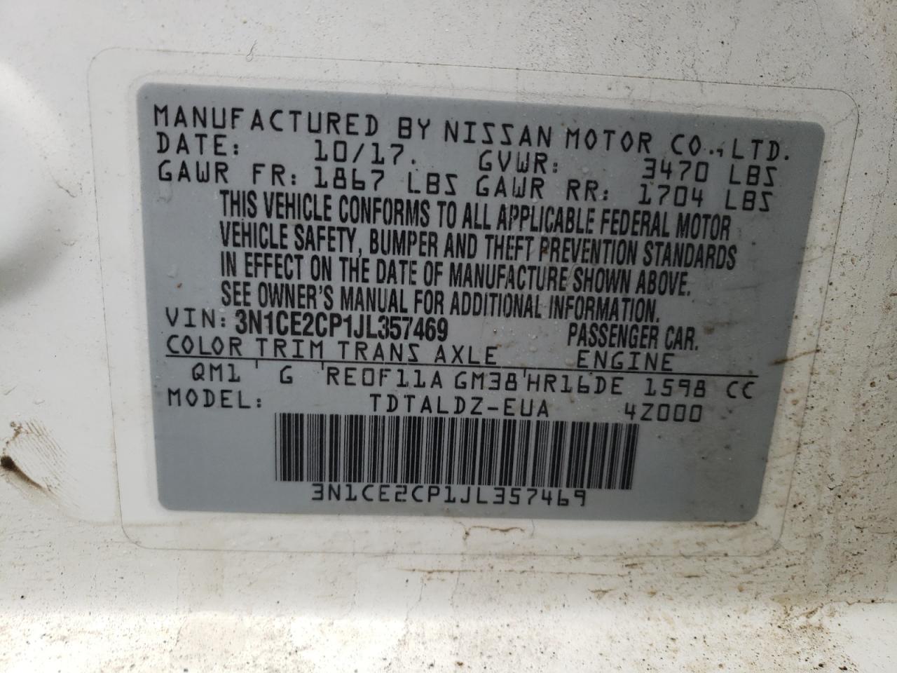 Photo 10 from auction – 2018 NISSAN VERSA NOTE with VIN 3N1CE2CP1JL357469