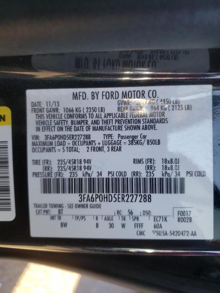 Photo 10 from auction – 2014 FORD FUSION SE with VIN 3FA6P0HD5ER227288