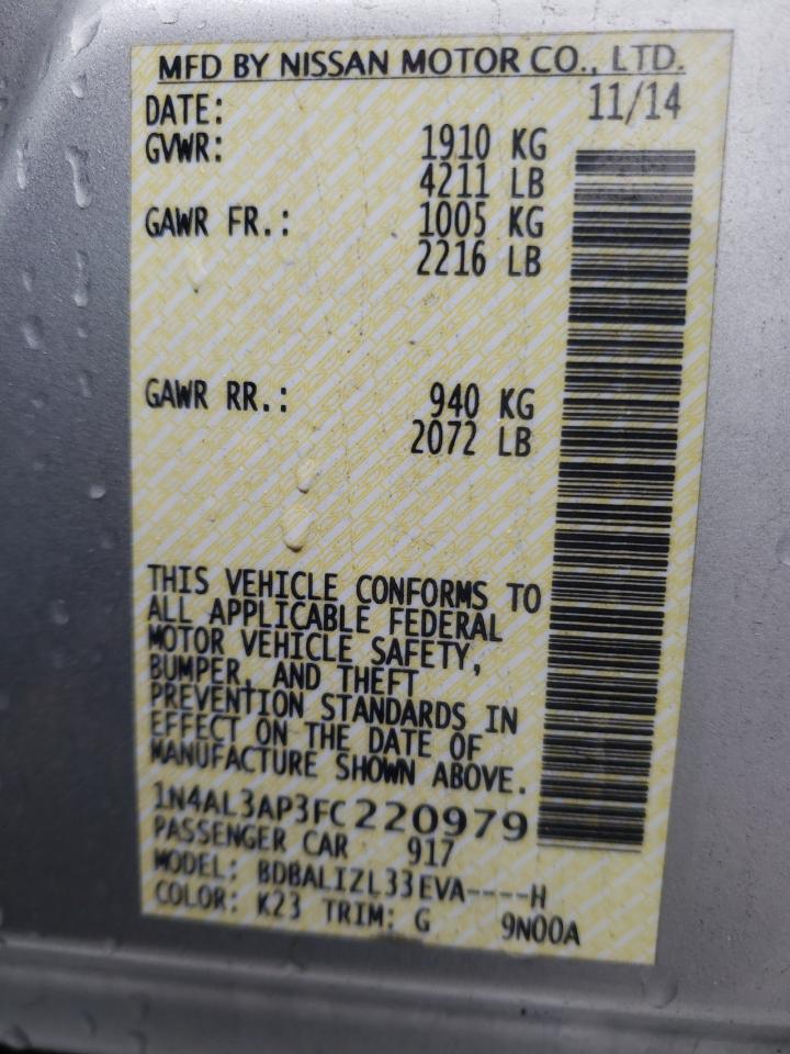 Photo 10 from auction – 2015 NISSAN ALTIMA 2.5 with VIN 1N4AL3AP3FC220979