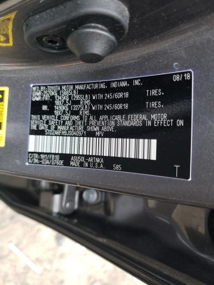 Photo 10 from auction – 2018 TOYOTA HIGHLANDER with VIN 5TDZARFH9JS040971
