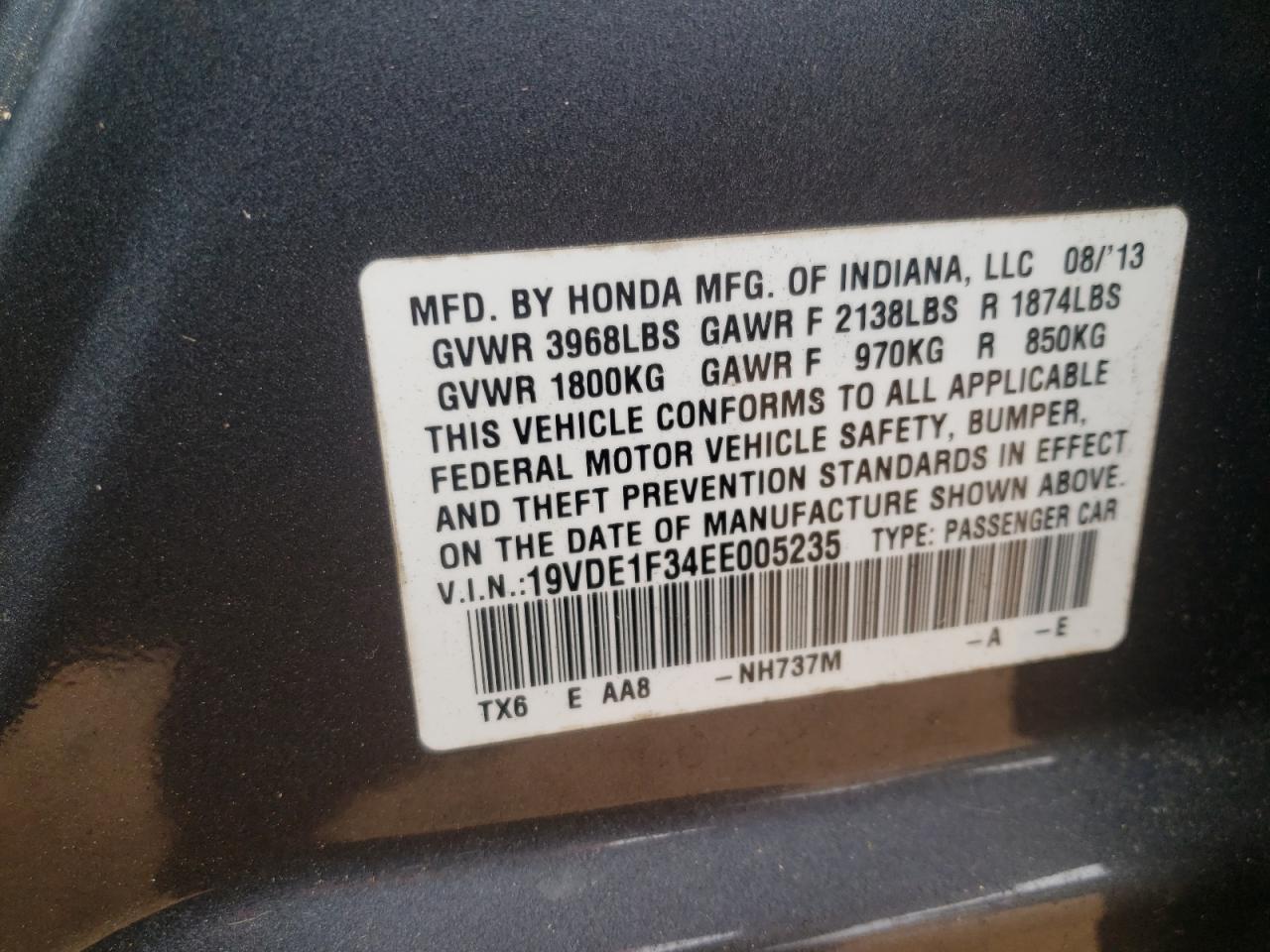 Photo 10 from auction – 2014 ACURA ILX 20 with VIN 19VDE1F34EE005235