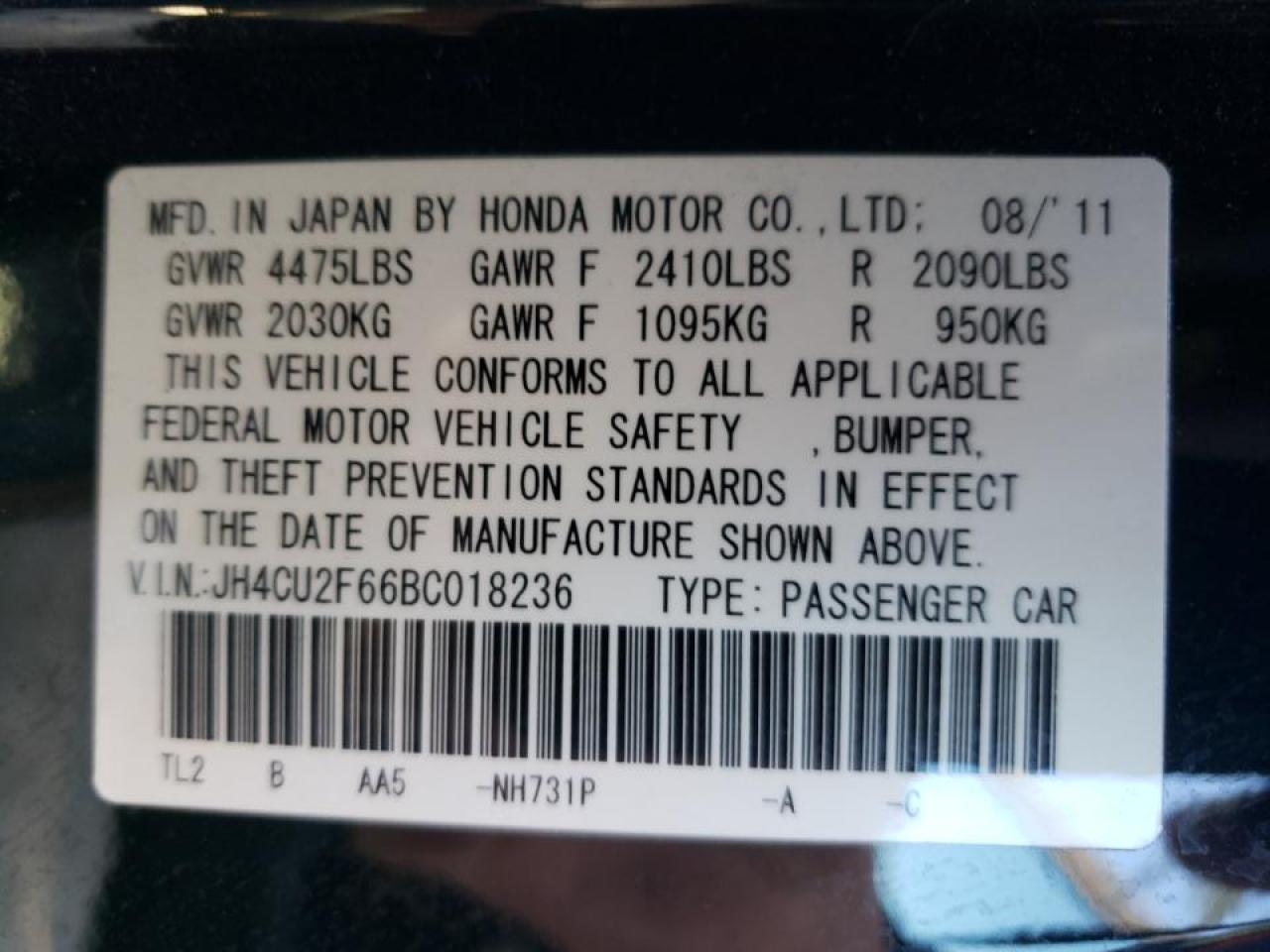 صورة رقم 10 من المزاد - 2011 ACURA TSX مع VIN JH4CU2F66BC018236