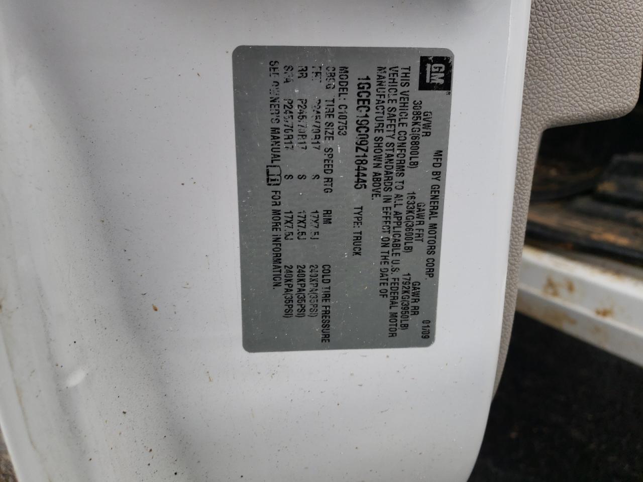 Photo 10 from auction – 2009 CHEVROLET SILVERADO with VIN 1GCEC19C09Z184445