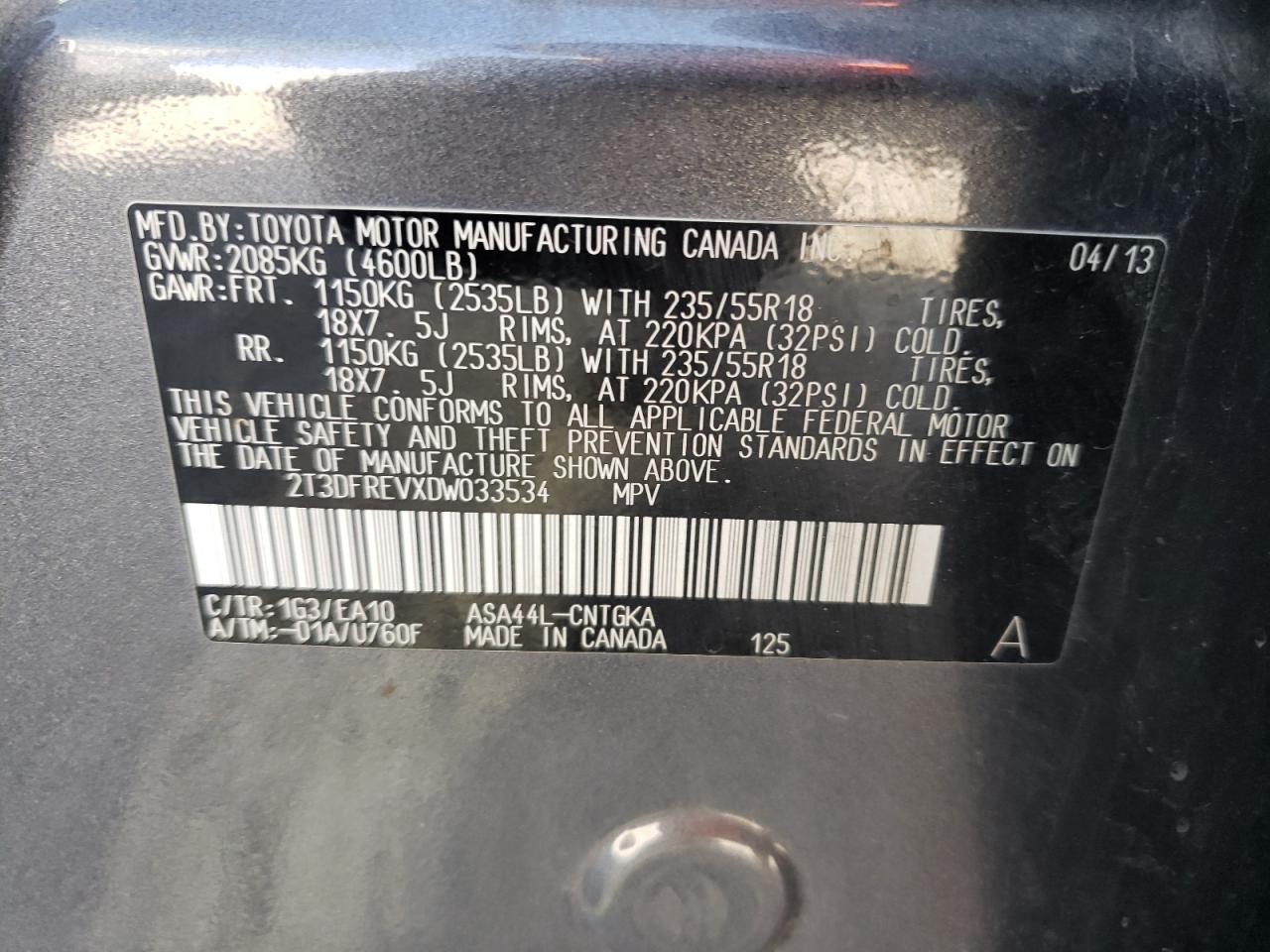 Photo 10 from auction – 2013 TOYOTA RAV4 LIMIT with VIN 2T3DFREVXDW033534