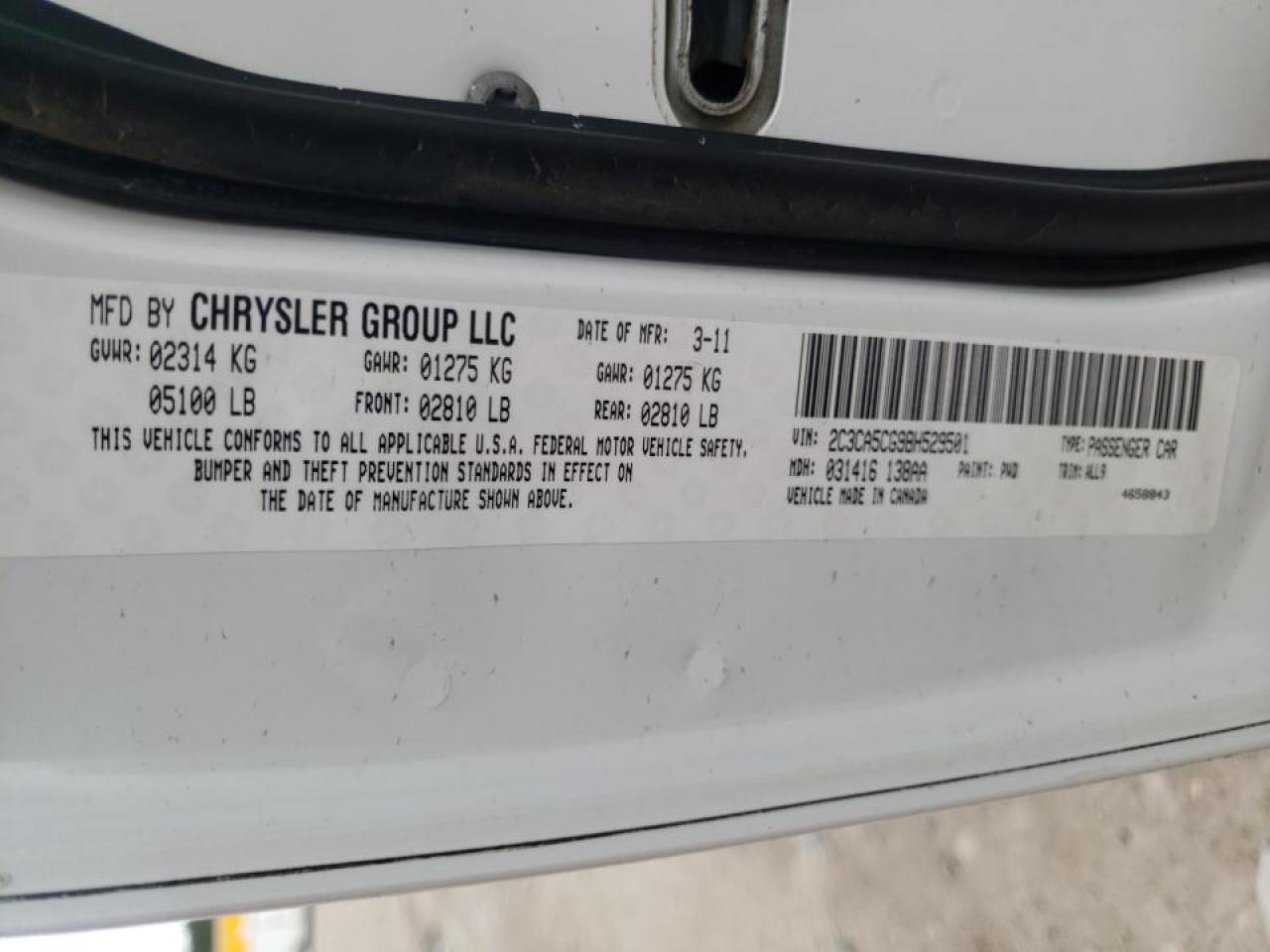 Photo 10 from auction – 2011 CHRYSLER 300 LIMITE with VIN 2C3CA5CG9BH529501