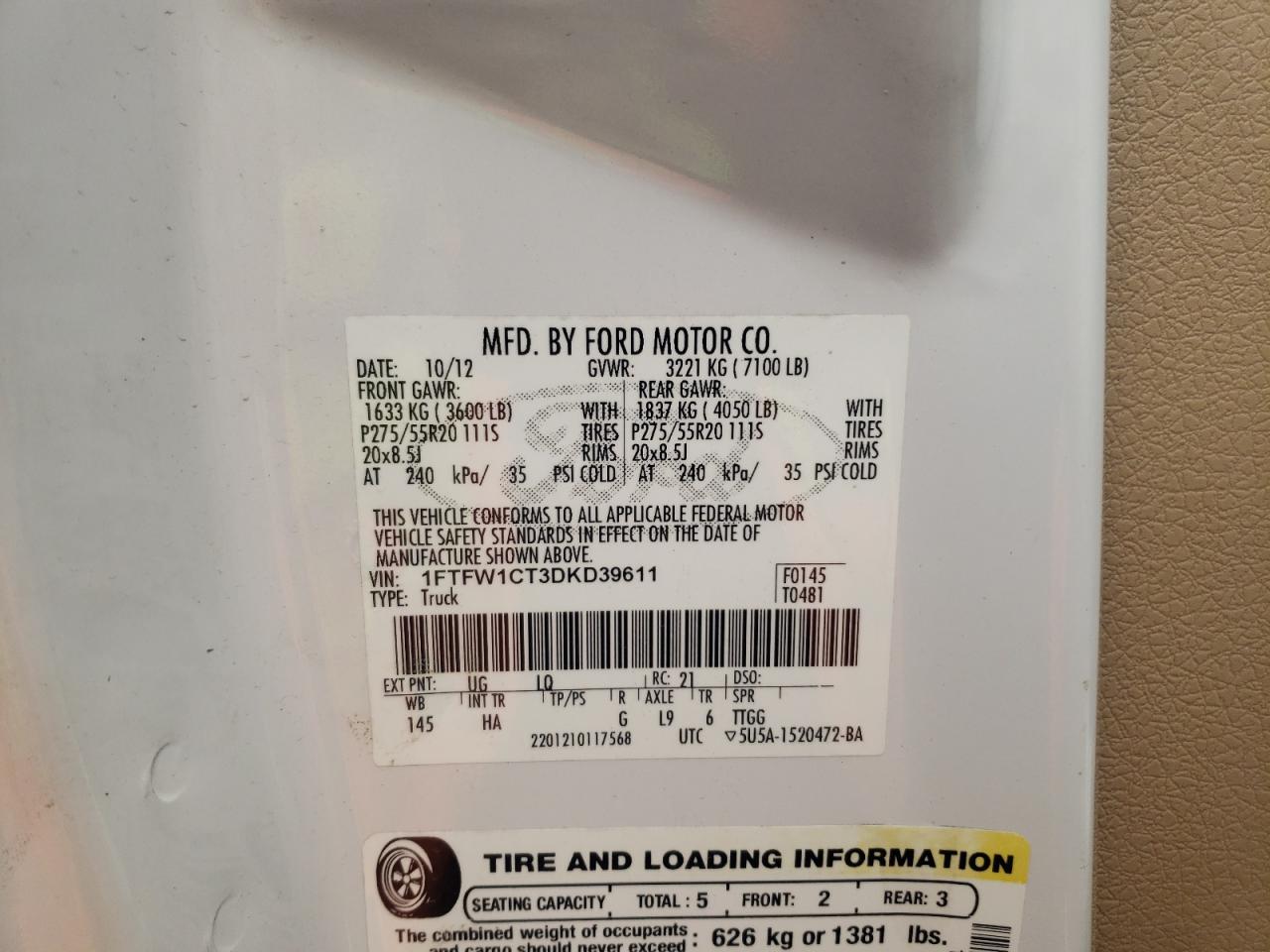 Photo 10 from auction – 2013 FORD F150 SUPER with VIN 1FTFW1CT3DKD39611