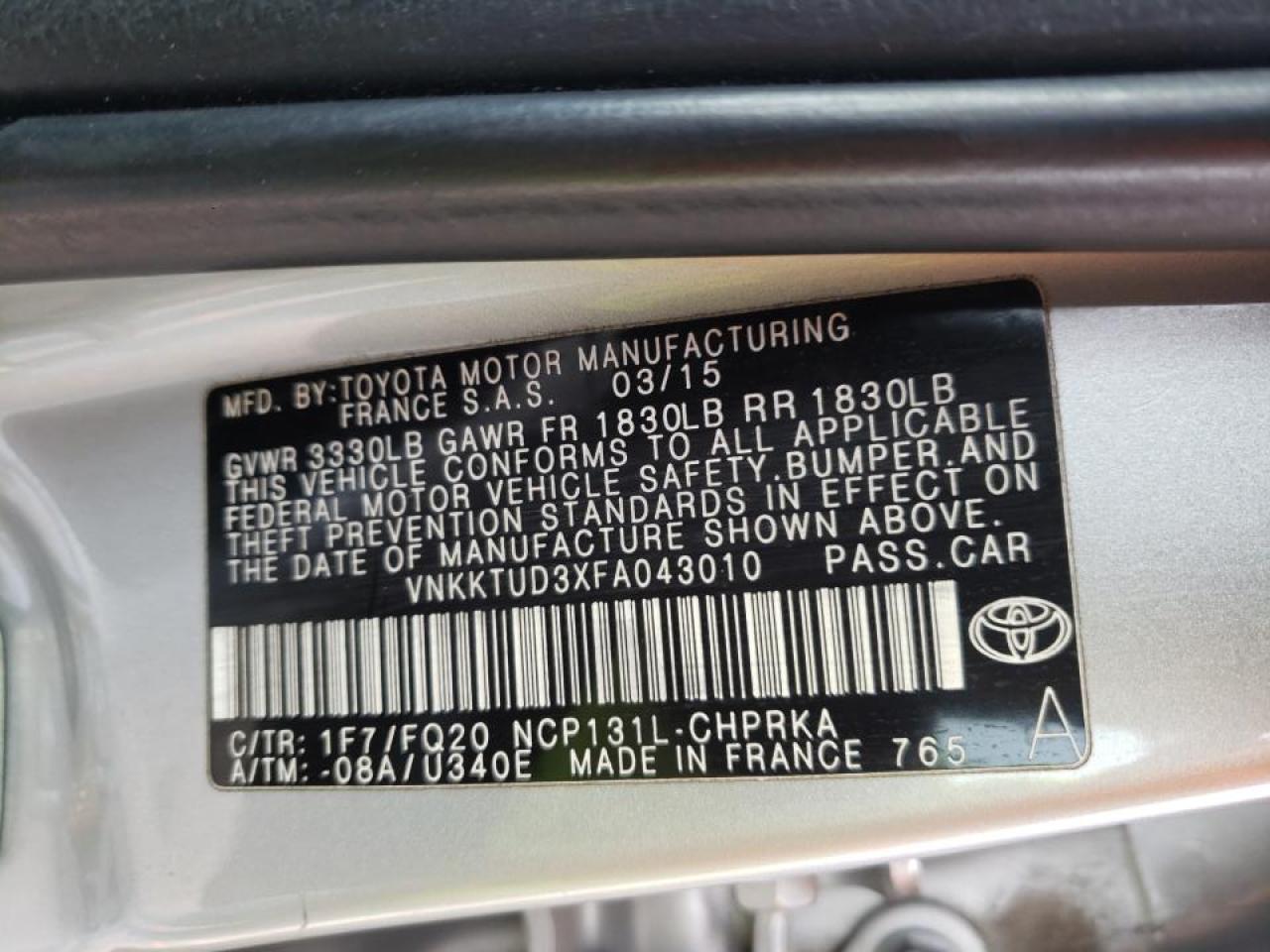 Photo 10 from auction – 2015 TOYOTA YARIS with VIN VNKKTUD3XFA043010