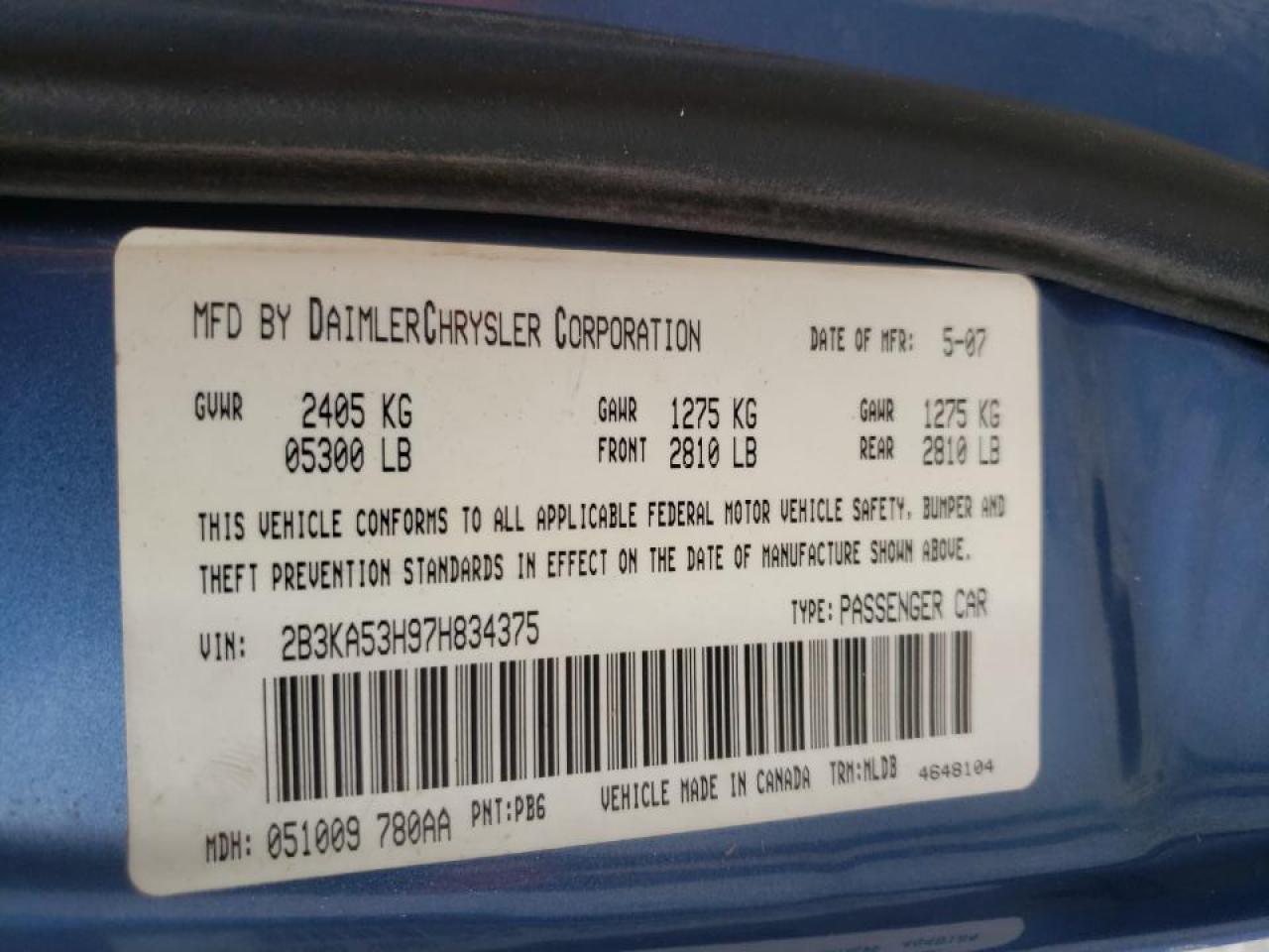 Photo 10 from auction – 2007 DODGE CHARGER R/ with VIN 2B3KA53H97H834375