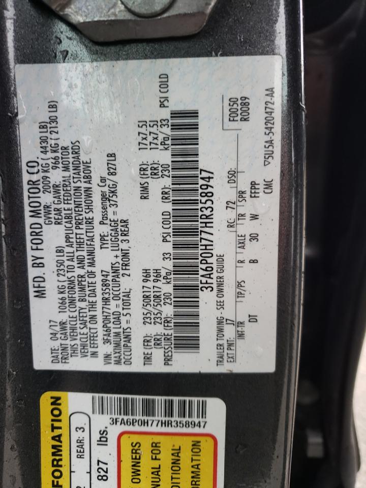 Photo 10 from auction – 2017 FORD FUSION SE with VIN 3FA6P0H77HR358947