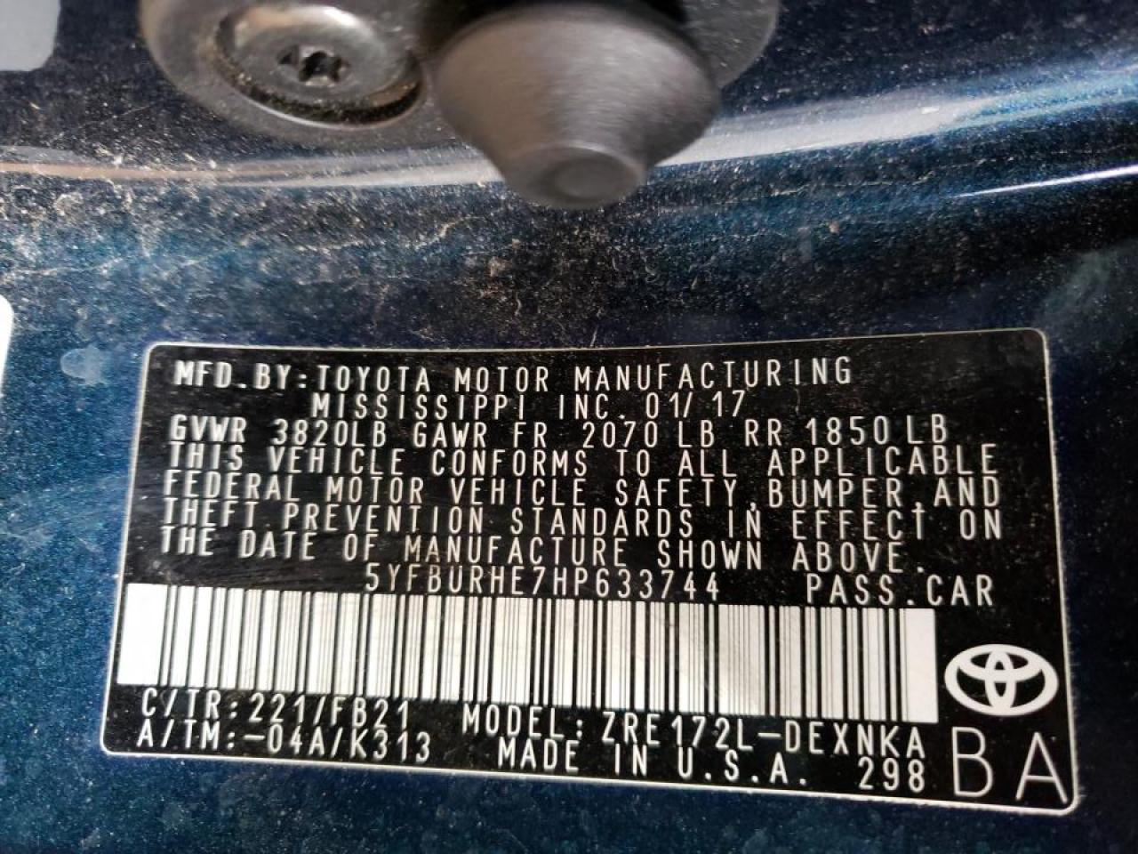 Photo 10 from auction – 2017 TOYOTA COROLLA L with VIN 5YFBURHE7HP633744