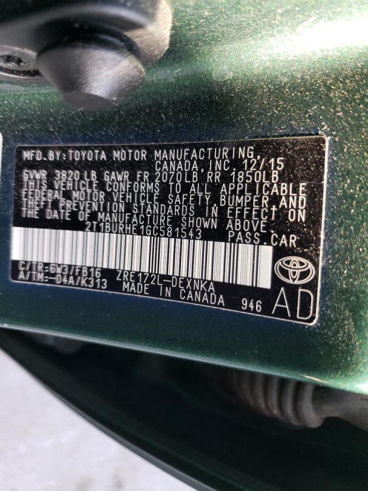 Photo 10 from auction – 2016 TOYOTA COROLLA L with VIN 2T1BURHE1GC581543