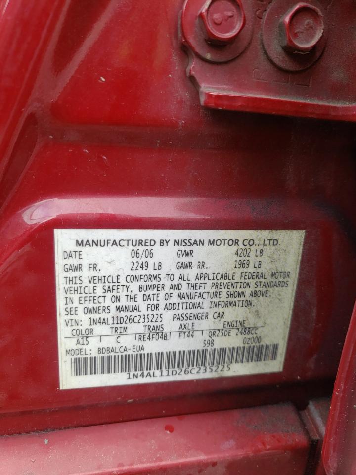 Photo 10 from auction – 2006 NISSAN ALTIMA S with VIN 1N4AL11D26C235225