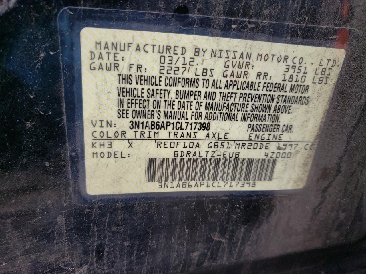 Zdjęcie 10 z aukcji – 2012 NISSAN SENTRA 2.0 z VIN 3N1AB6AP1CL717398