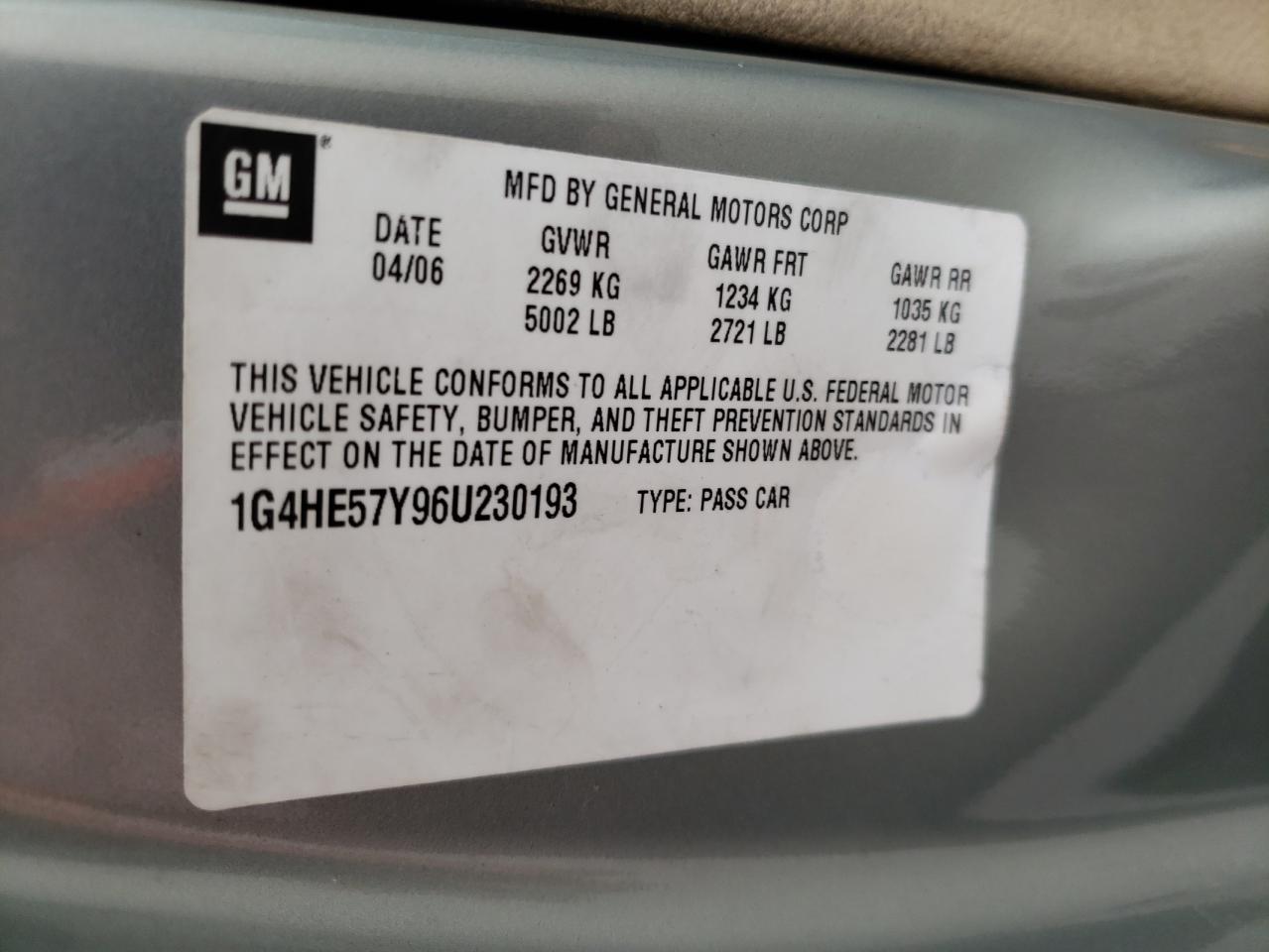 Photo 10 from auction – 2006 BUICK LUCERNE CX with VIN 1G4HE57Y96U230193
