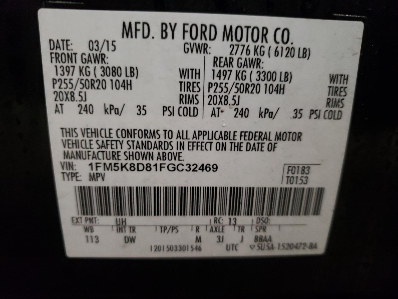 Photo 10 from auction – 2015 FORD EXPLORER X with VIN 1FM5K8D81FGC32469