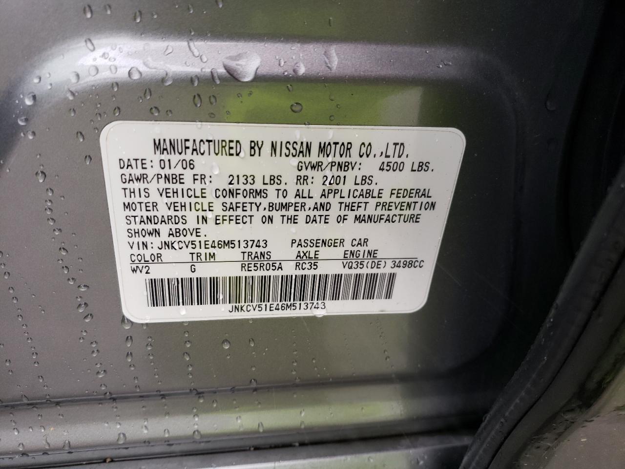 Photo 10 from auction – 2006 INFINITI G35 with VIN JNKCV51E46M513743