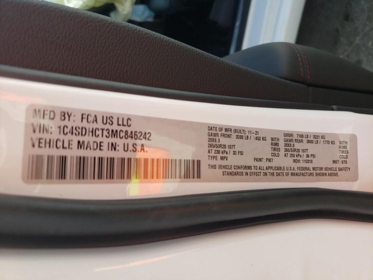 Photo 10 from auction – 2021 DODGE DURANGO R/ with VIN 1C4SDHCT3MC846242