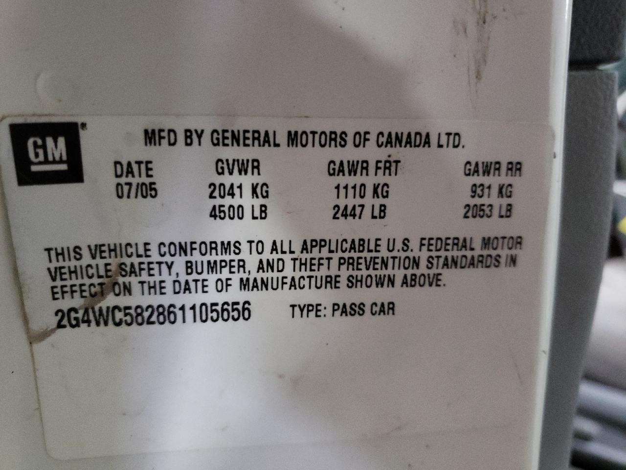 Photo 10 from auction – 2006 BUICK LACROSSE C with VIN 2G4WC582861105656