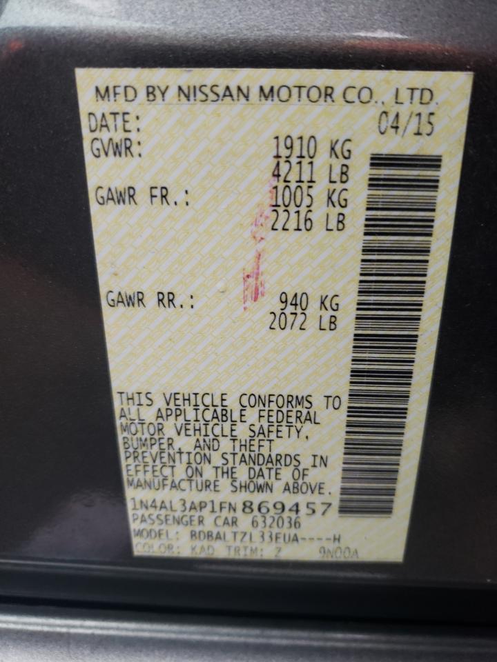 Photo 10 from auction – 2015 NISSAN ALTIMA 2.5 with VIN 1N4AL3AP1FN869457