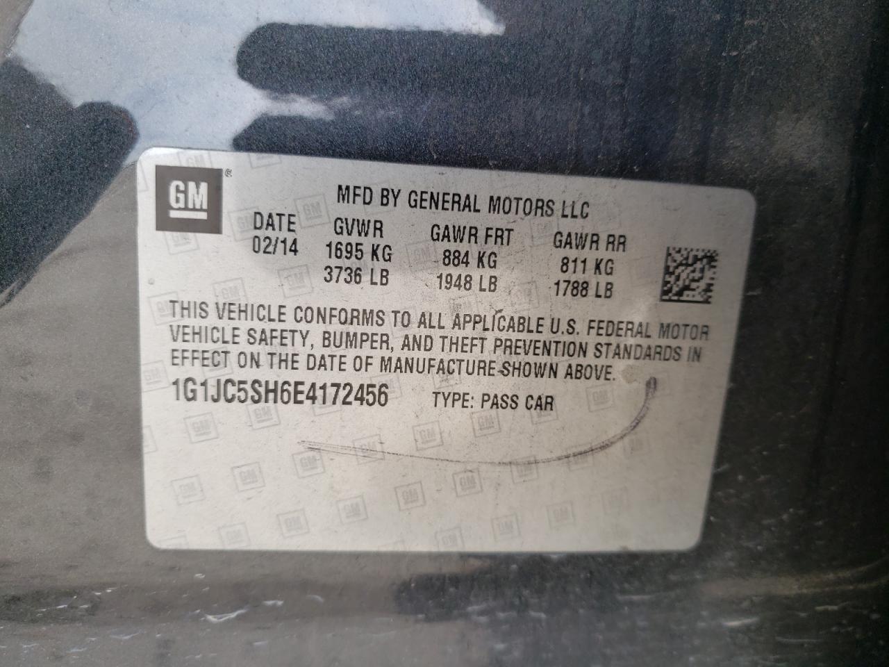 Photo 10 from auction – 2014 CHEVROLET SONIC LT with VIN 1G1JC5SH6E4172456