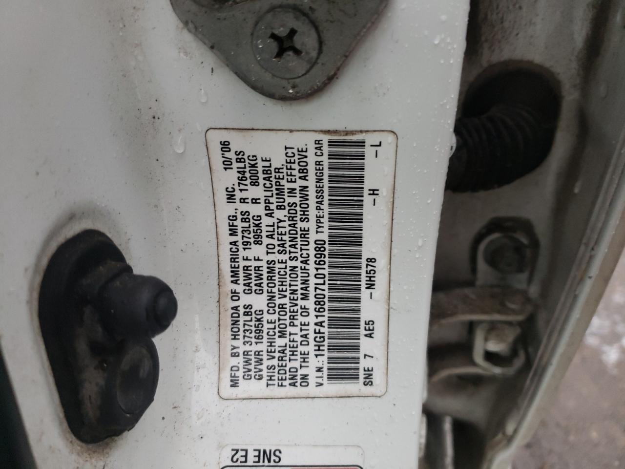 Photo 10 from auction – 2007 HONDA CIVIC EX with VIN 1HGFA16807L016980