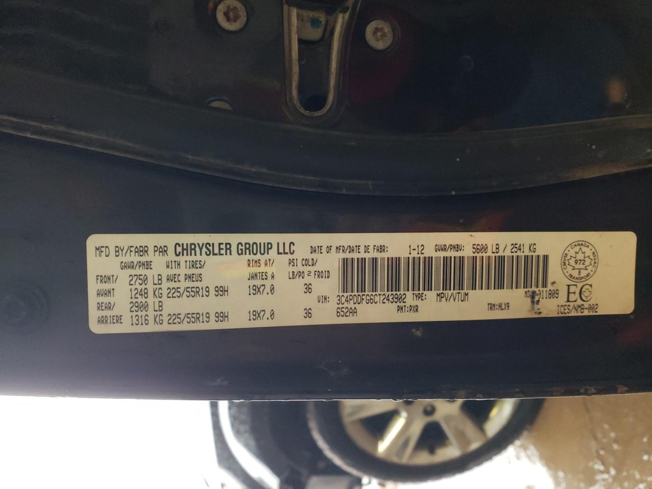 Photo 10 from auction – 2012 DODGE JOURNEY R/ with VIN 3C4PDDFG6CT243902
