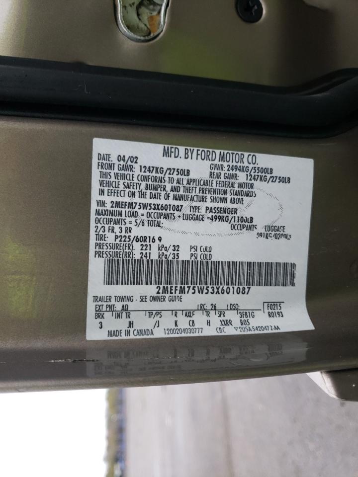 Photo 10 from auction – 2003 MERCURY GRAND MARQ with VIN 2MEFM75W53X601087
