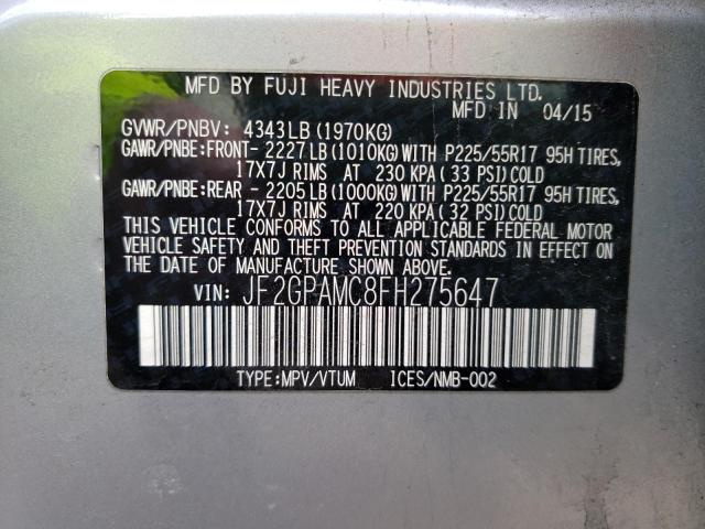 Photo 10 from auction – 2015 SUBARU XV CROSSTR with VIN JF2GPAMC8FH275647