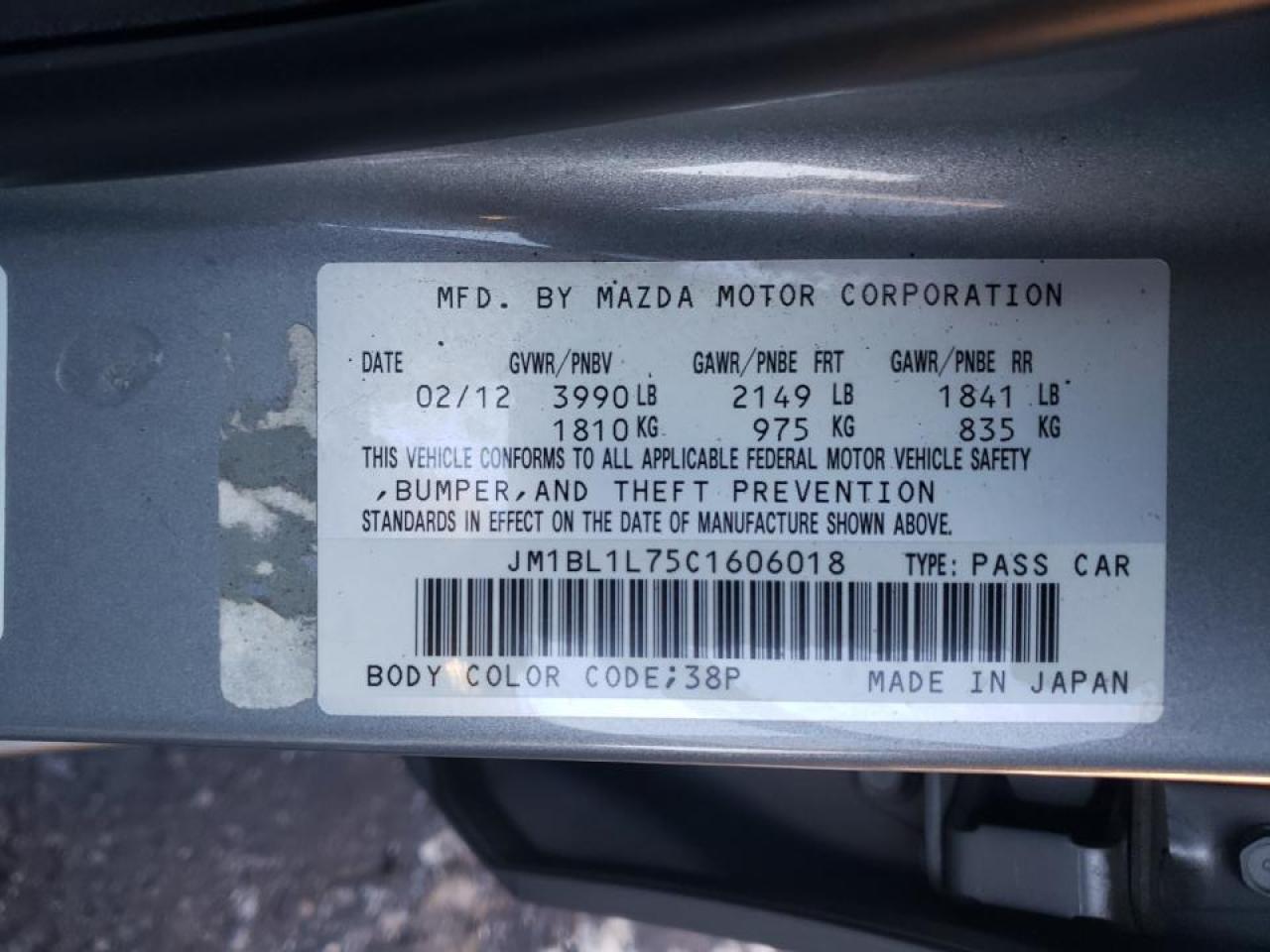 Photo 10 from auction – 2012 MAZDA 3 I with VIN JM1BL1L75C1606018