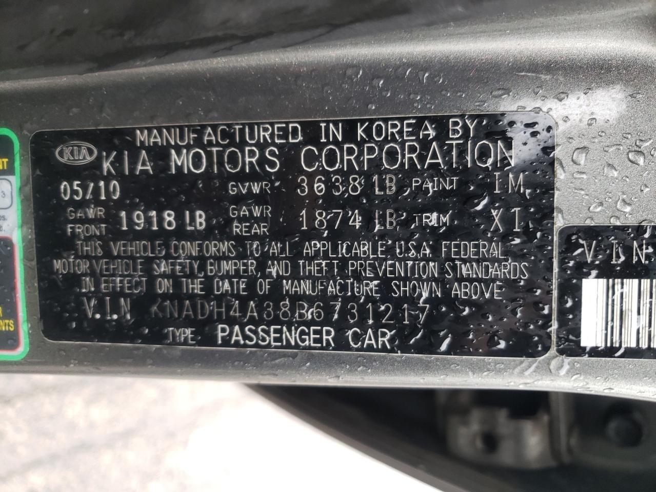 Photo 10 from auction – 2011 KIA RIO BASE with VIN KNADH4A38B6731217