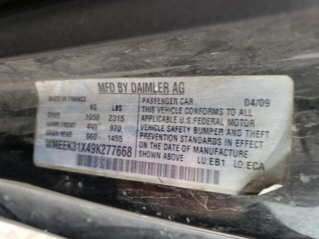 Photo 10 from auction – 2009 SMART FORTWO PAS with VIN WMEEK31X49K277668