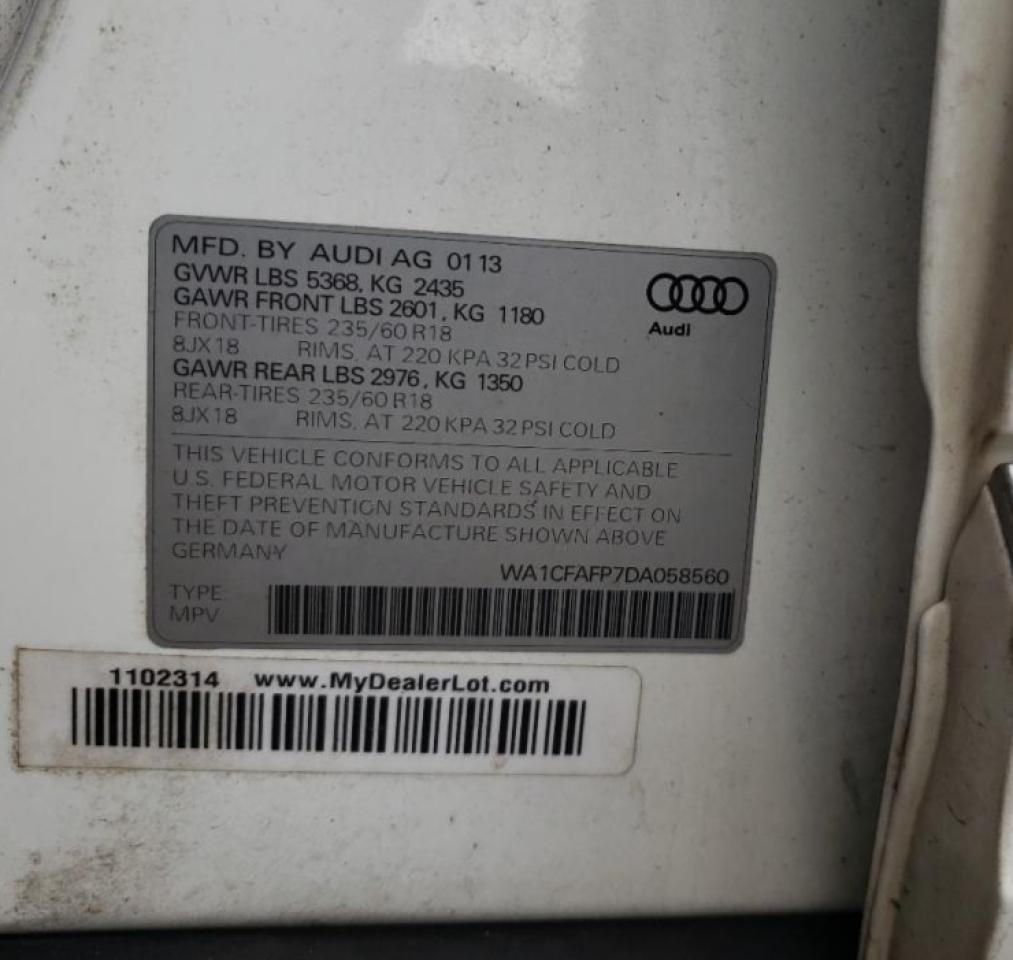 Photo 10 from auction – 2013 AUDI Q5 PREMIUM with VIN WA1CFAFP7DA058560