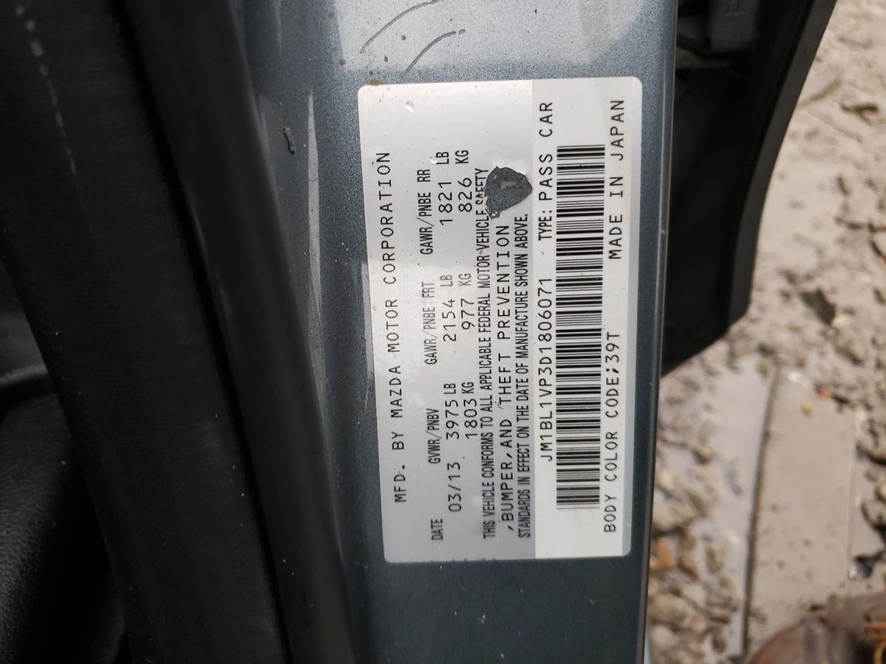 Photo 10 from auction – 2013 MAZDA 3 I with VIN JM1BL1VP3D1806071