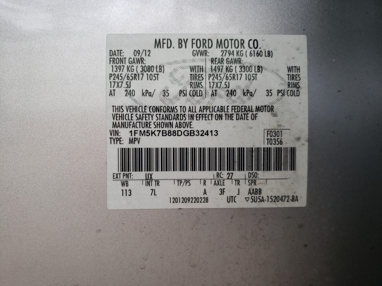 Photo 10 from auction – 2013 FORD EXPLORER with VIN 1FM5K7B88DGB32413